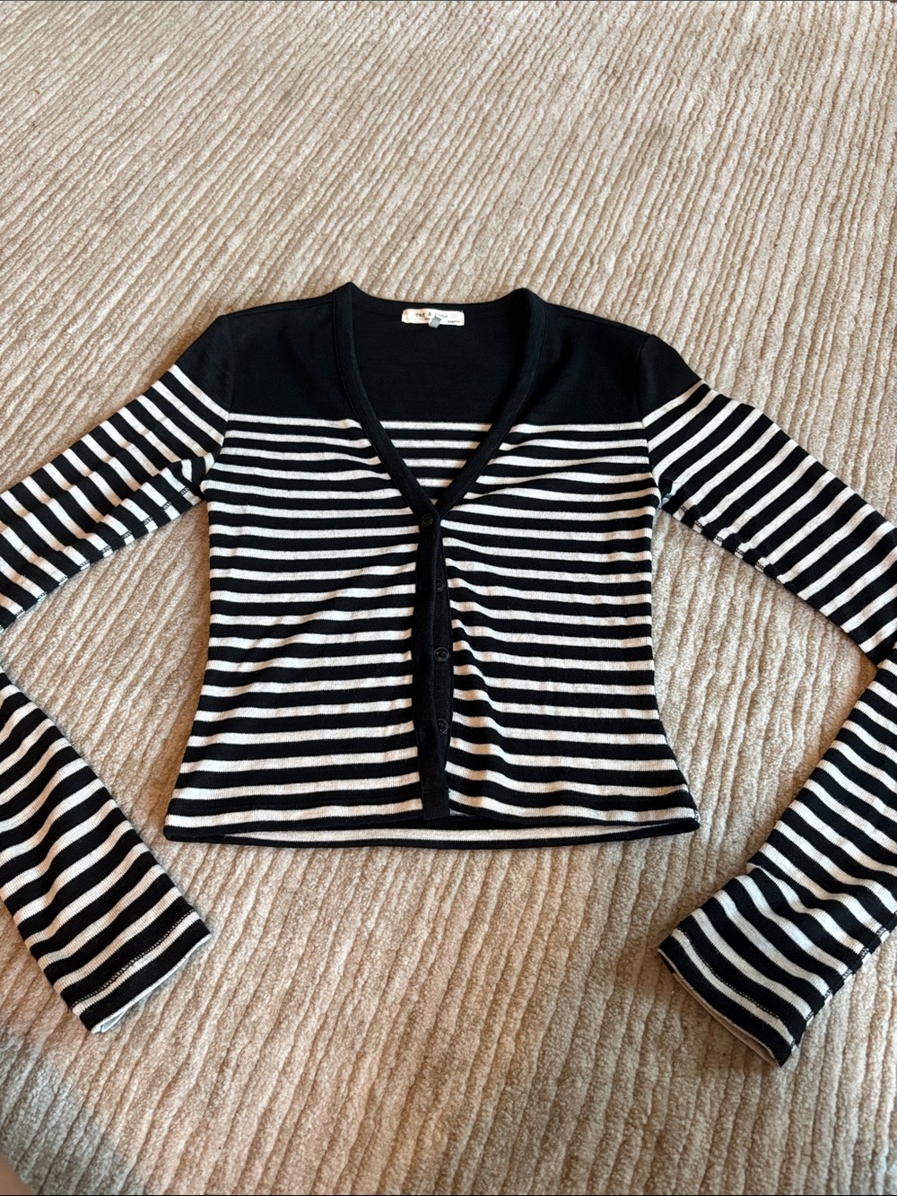 Rag & Bone Black White Striped V-Neck Top XXS